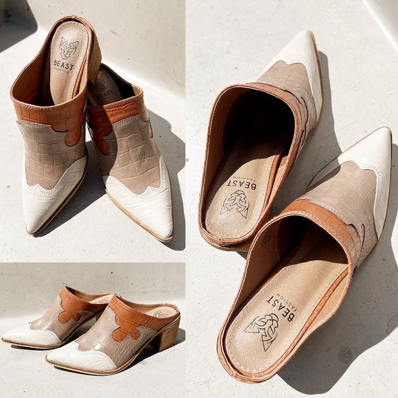 BEAST FASHION Tan and Cream Mules - Picture 8 of 12